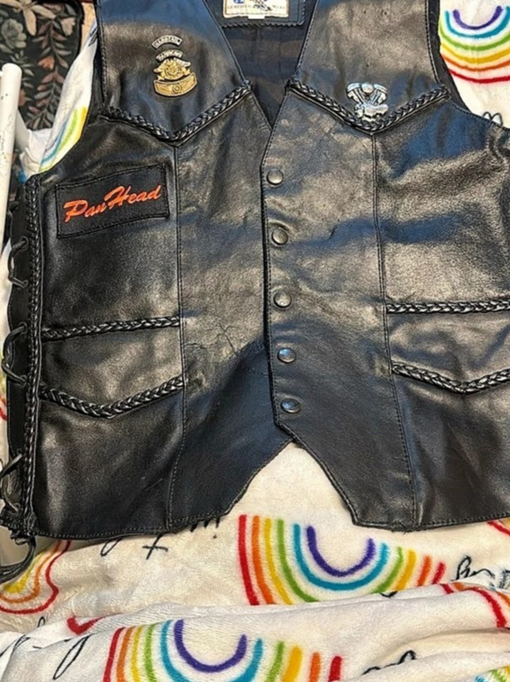 Harley-Davidson like Pan Head Leather Motorcycle Vest in Black size m in ladies